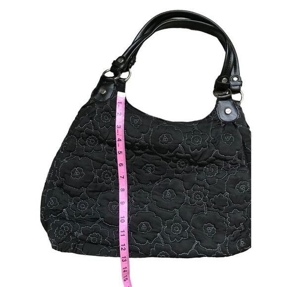 Thirty One 31 Quilted Black Floral Triple Compartment Large Satchel Bag Purse - Picture 1 of 3